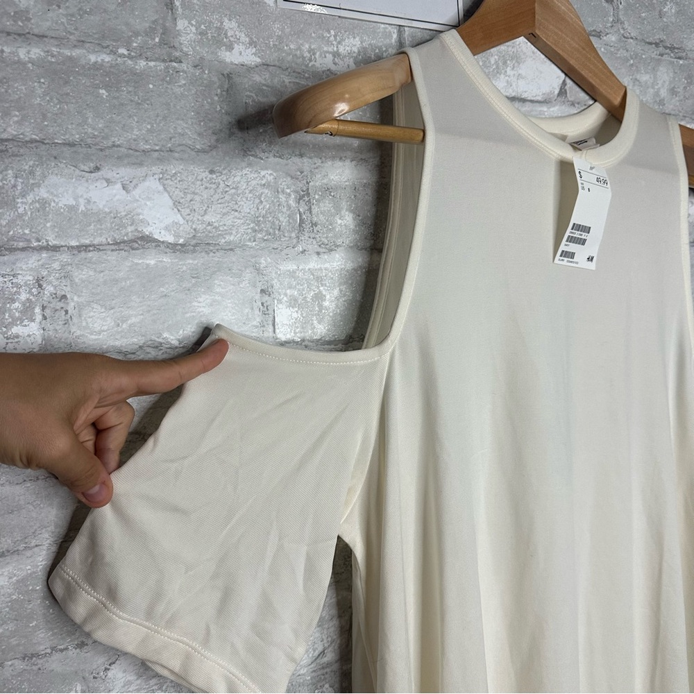 EUC H&M High Neck Shoulder Cutout Cream Midi Sundress NWT Size 8 (RN101255) - Picture 2 of 15